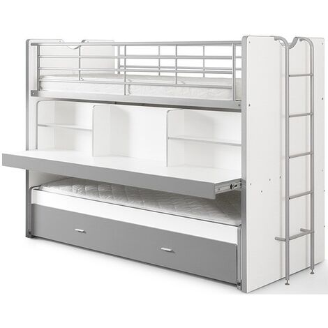 M&S – Lit mezzanine Bonny 80 avec bureau spacieux et tiroir-lit – Adapté pour matelas 90x200cm – Gain de place – Échelle réversible