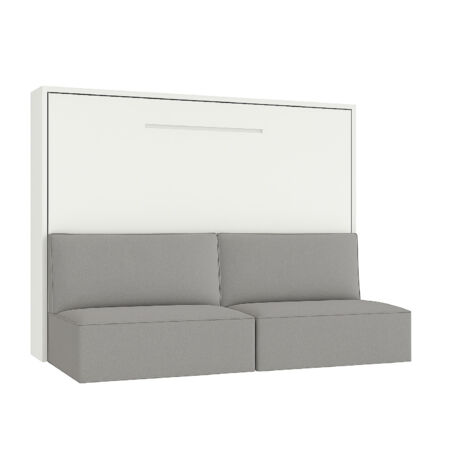 Lit escamotable 140x190 avec canapé tissu Logia-Canapé Gris-Structure et Façade Blanche-Version lit+canapé (1/5)