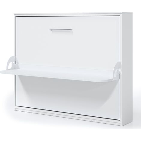 Lit escamotable horizontal 140x190 avec bureau Bona-Coffrage Blanc-Façade Blanche (1/5)