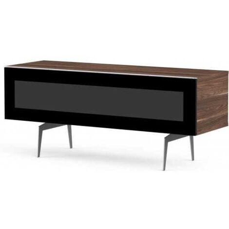 Meuble TV verre infrarouge et bois foncé pieds métal Noosa 120 cm (1/5)
