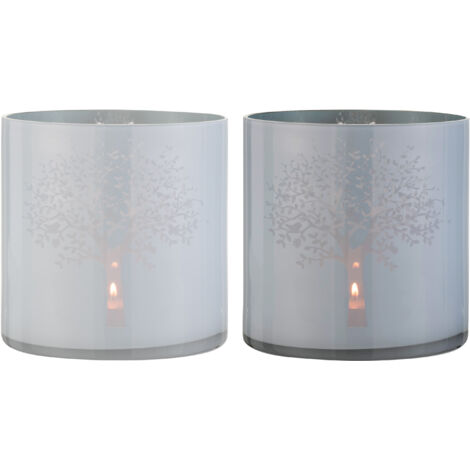 Photophores verre blanc et bleu Marino H 20cm - Lot de 2 (1/2)