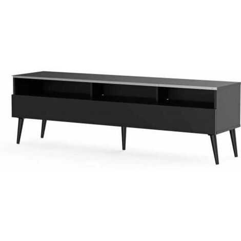 Meuble TV 1 porte 3 niches mélaminé noir Boras 160 cm (1/5)
