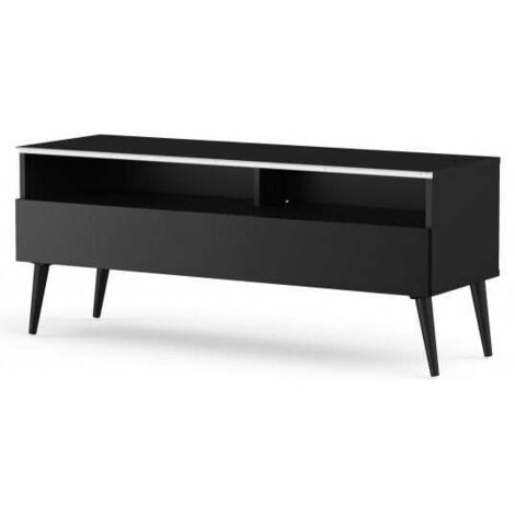 Meuble TV 1 porte 2 niches mélaminé noir Boras 120 cm (1/5)