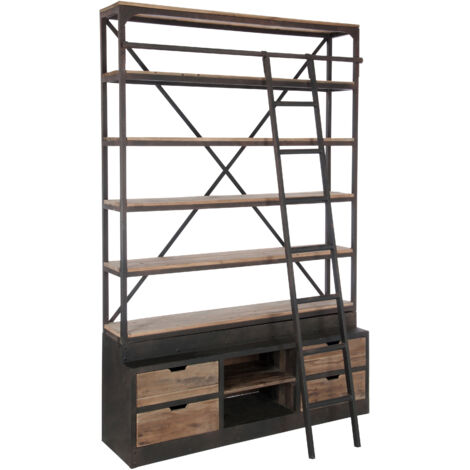 Bibliothèque 4 étagères avec échelle en bois et métal (1/5)