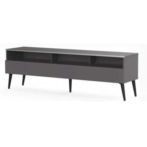 Meuble TV 1 porte 3 niches mélaminé gris Halmstad 160 cm (1/5)