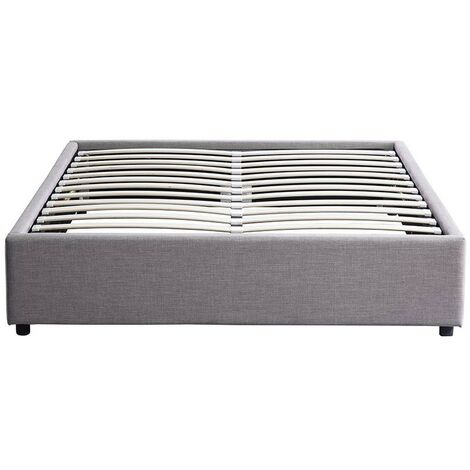 Cadre de lit avec coffre tissu gris clair Lola 160x200 cm