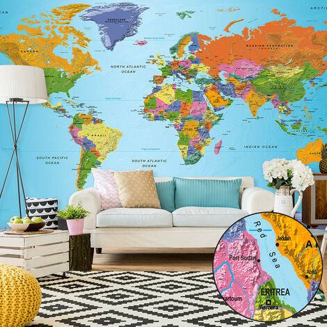 Papier peint XXL World Map: Colourful Geography II - Taille L 500 x H 280 cm