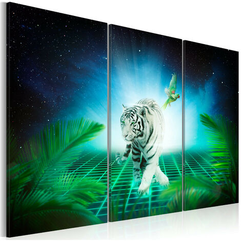 Tableau sur toile Tigre - Feuille - Animaux - 90x90 cm