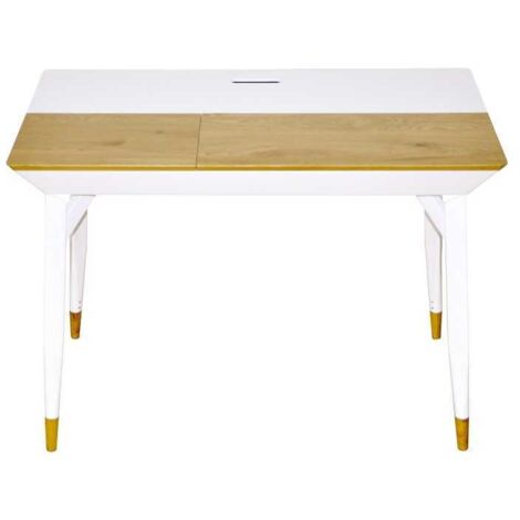 Bureau avec rangement bois chêne clair et blanc Bartani (1/3)