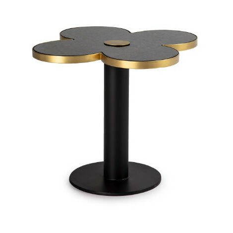Table basse design trèfle à 4 feuilles granit noir et metal noir (1/3)