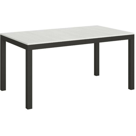 Table à manger rectangulaire frêne blanc et métal anthracite Evy 130 cm (1/5)