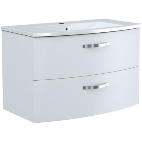 Ensemble Meuble de salle de bain 2 tiroirs + Vasque - Blanc - L 80,5 x P 46 x H 14 cm - BENT (1/5)