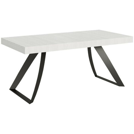 Table extensible design 8 à 20 personnes frêne blanc et pieds métal incurvés anthracite L 180 à 440 cm Volta (1/5)
