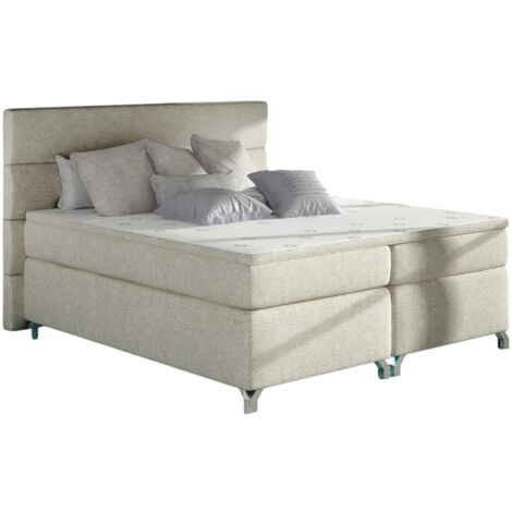 Lit boxspring 180x200 tissu crème Mador (1/5)