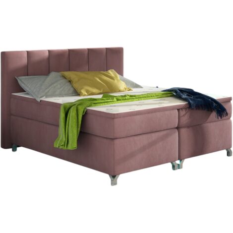 Lit boxspring 140x200 velours rose clair Balfor (1/4)