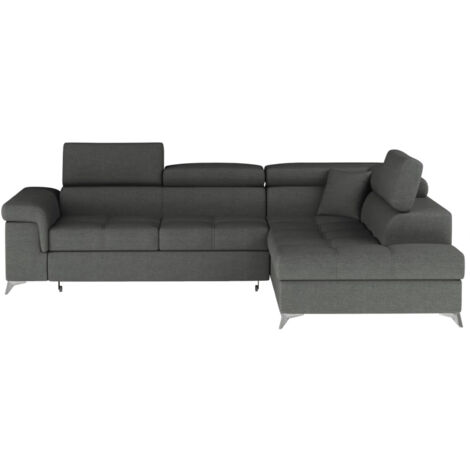 Canapé d'angle convertible tissu MARIDO - Coffre et appuis-tête réglables-Gris-angle droit (1/5)