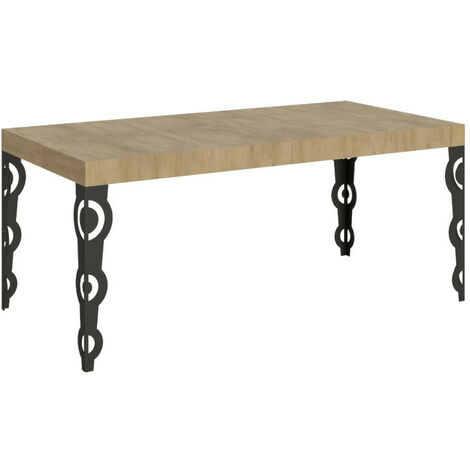 Table rectangulaire extensible orientale 6 à 20 personnes L 160 à 420 cm bois clair et pieds métal anthracite Kazay (1/5)