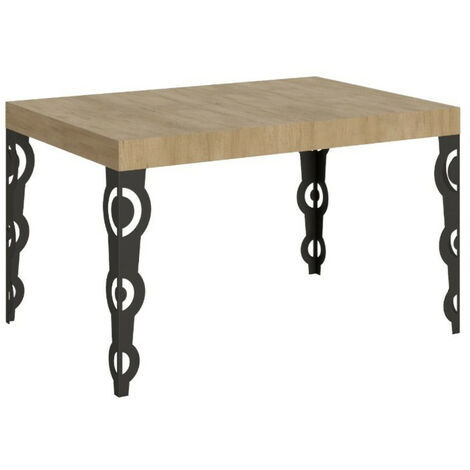 Table rectangulaire extensible orientale 6 à 18 personnes L 130 à 390 cm bois clair et pieds métal anthracite Kazay (1/5)
