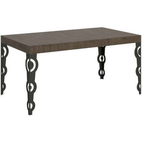 Table rectangulaire extensible orientale 6 à 14 personnes L 180 à 284 cm bois foncé et pieds métal anthracite Kazay (1/5)