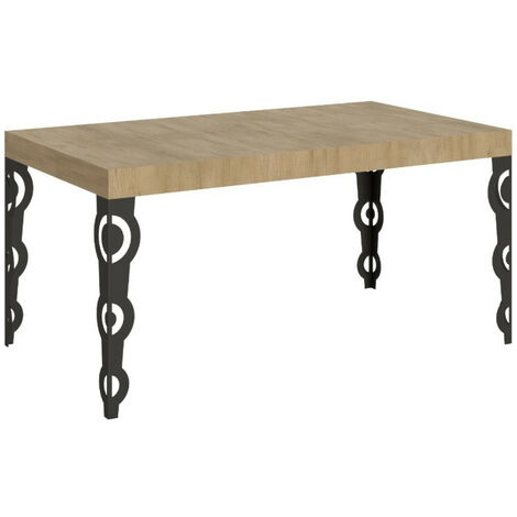 Table rectangulaire extensible orientale 6 à 14 personnes L 180 à 284 cm bois clair et pieds métal anthracite Kazay (1/5)