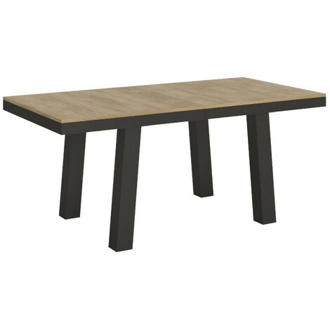 Table extensible 6 à 14 places L 180 à 284 cm bois clair et cadre métal anthracite Bidy (1/5)