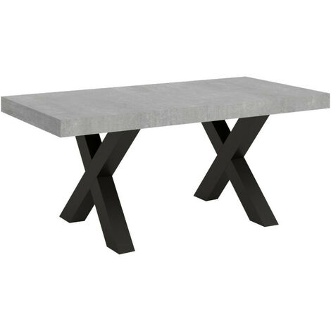 Table extensible 6 à 12 places L 160 à 264 cm gris béton et pieds métal gris foncé Tsara (1/5)