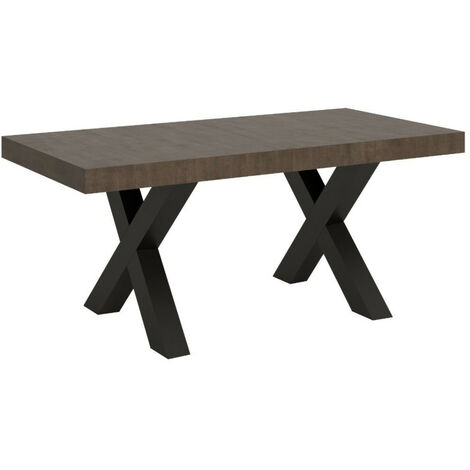 Table extensible 6 à 14 places L 180 à 284 cm bois foncé et pieds métal gris foncé Tsara (1/5)