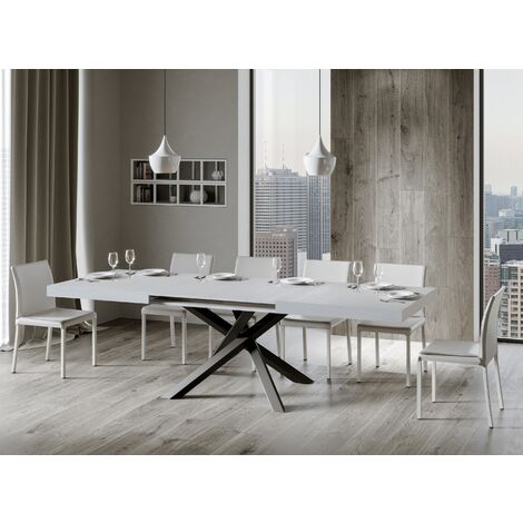 Les Tendances – Table extensible 8 à 12 personnes blanc – Pieds entrelacés en acier anthracite – Dimensions L 180 à 284 cm – Rallonges incluses (1/5)