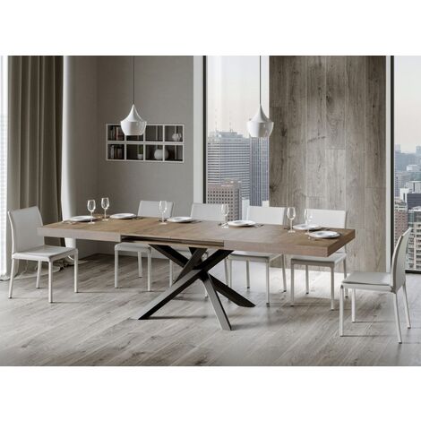 Les Tendances – Table extensible 6 à 12 personnes en bois mélaminé marron – Pieds en acier anthracite – Longueur 160 à 264 cm – Fabrication italienne (1/5)