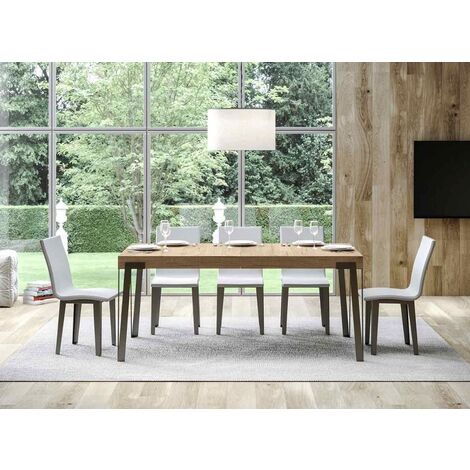 Table extensible 6 à 14 personnes chênes clair et pieds métal anthracite L 180 à 284 cm Konta (1/5)