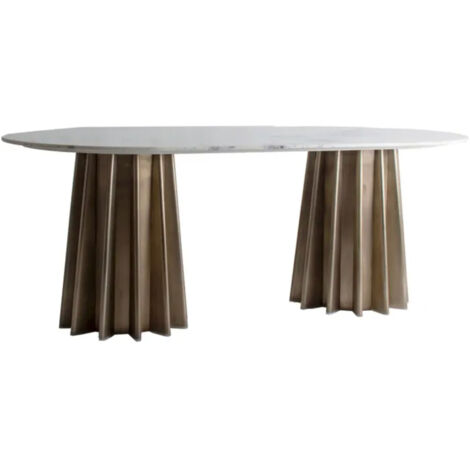 Table à manger ovale marbre blanc et pied métal doré Mensa 200 cm