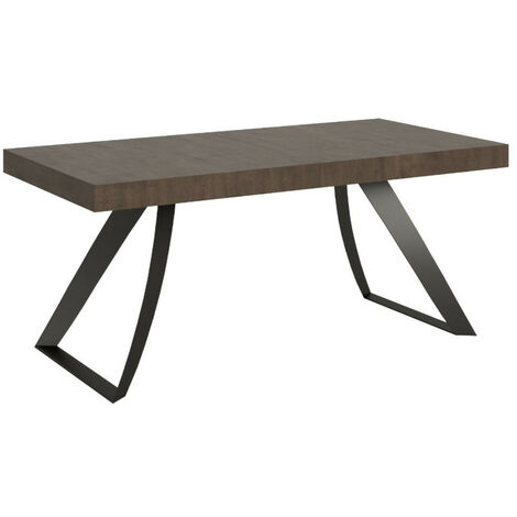 Table extensible design 8 à 20 personnes bois noyer et pieds métal incurvés anthracite L 180 à 440 cm Volta (1/5)