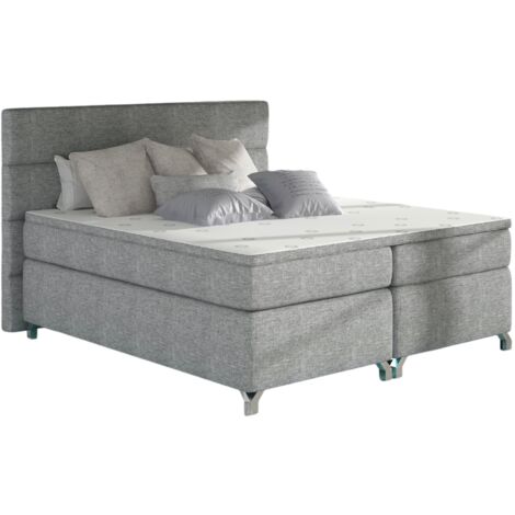 Lit boxspring 180x200 tissu gris clair Mador (1/5)