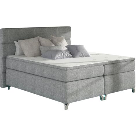 Lit boxspring 160x200 tissu gris clair Mador (1/5)