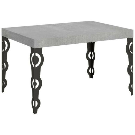Table rectangulaire extensible orientale 6 à 18 personnes L 130 à 390 cm gris béton et pieds métal anthracite Kazay (1/5)
