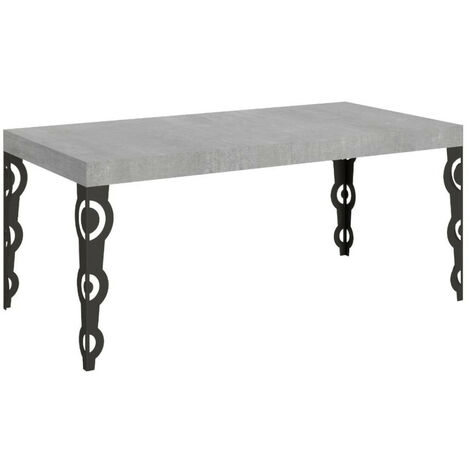 Table rectangulaire extensible orientale 6 à 20 personnes L 160 à 420 cm gris béton et pieds métal anthracite Kazay (1/5)