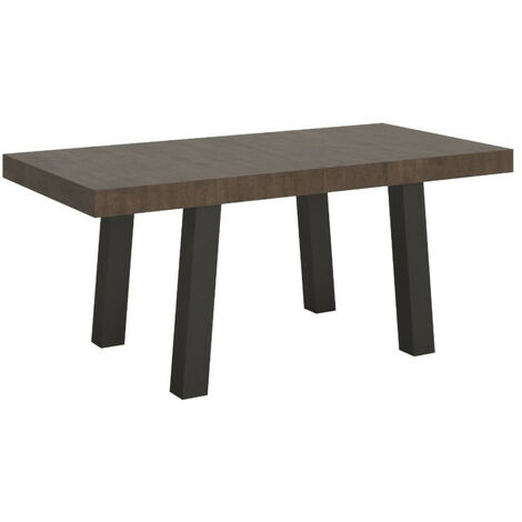 Table extensible 8 à 20 places L 180 à 440 cm bois foncé et pieds métal anthracite Bidy (1/5)