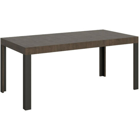 Table extensible 6 à 14 places L 180 à 284 cm bois foncé et pieds métal gris foncé Liva (1/5)