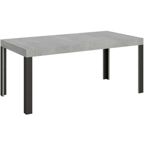 Table extensible 6 à 14 places L 180 à 284 cm gris béton et pieds métal gris foncé Liva (1/5)