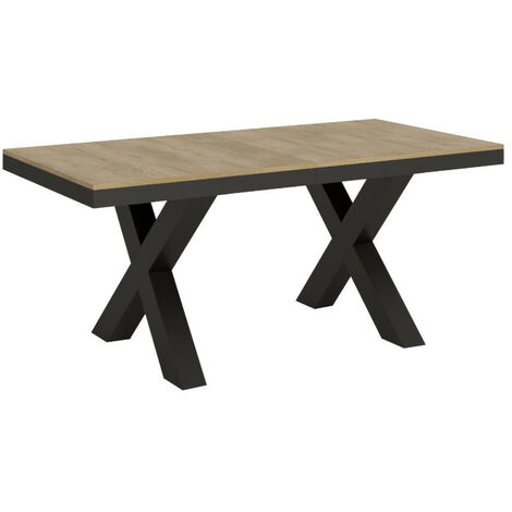 Table extensible 6 à 10 places L 120 à 224 cm bois clair et cadre métal gris foncé Tsara (1/5)