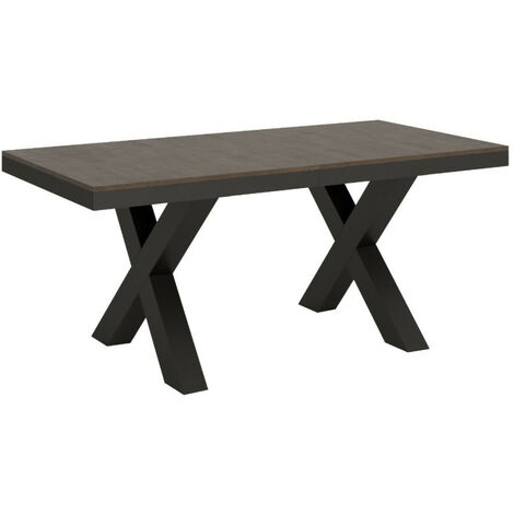 Table extensible 6 à 16 places L 120 à 380 cm bois foncé et cadre métal gris foncé Tsara (1/5)