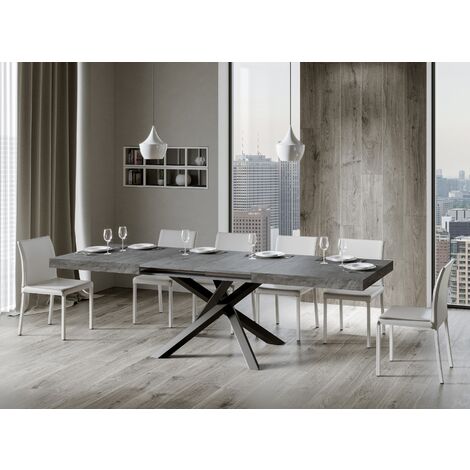 Les Tendances – Table extensible 8 à 12 personnes – Longueur 180 à 284 cm – Pieds entrelacés en acier anthracite – Effet béton gris – Fabrication italienne (1/5)