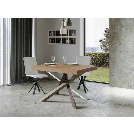 Table extensible 4 à 18 personnes chêne naturel et pieds entrelacés 4 couleurs L 130 à 390 cm Artemis (1/5)