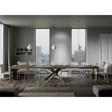 Les Tendances – Table extensible 8 à 20 personnes – Bois mélaminé foncé – Longueur 180 à 440 cm – 5 rallonges – Pieds réglables et stables (1/5)