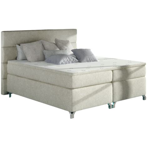 Lit boxspring 140x200 tissu crème Mador (1/5)