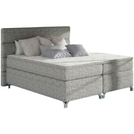 Lit boxspring 140x200 tissu gris clair chiné Mador (1/5)