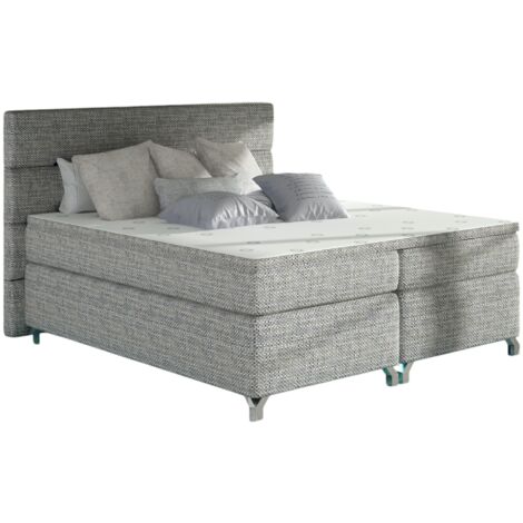 Lit boxspring 180x200 tissu gris clair chiné Mador (1/5)