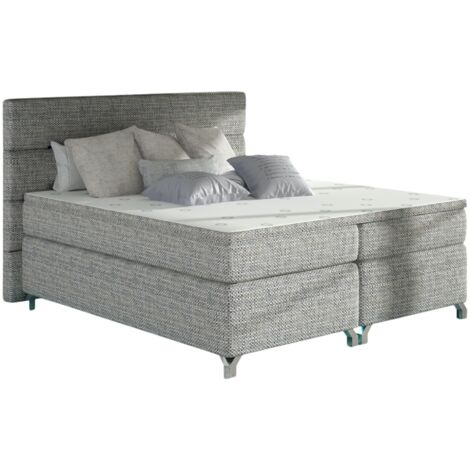 Lit boxspring 160x200 tissu gris clair chiné Mador (1/5)