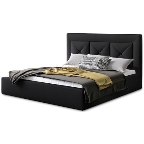 Lit moderne en simili cuir CLARIN - Avec ou sans rangement-Noir-200x200-Version sommier et coffre (1/4)
