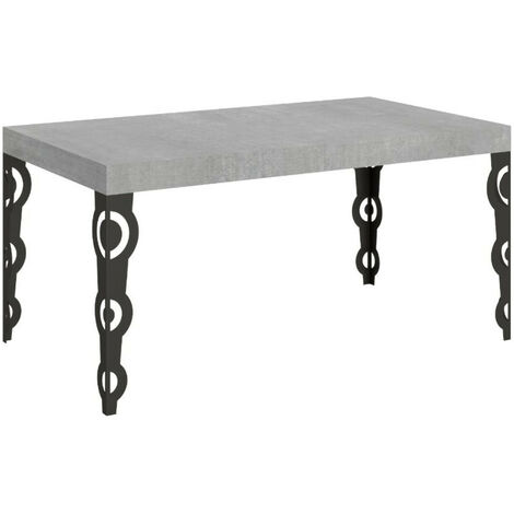 Table rectangulaire extensible orientale 6 à 10 personnes L 160 à 264 cm gris béton et pieds métal anthracite Kazay (1/5)